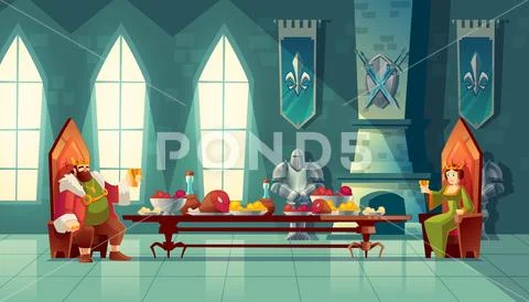 Vector feast concept, king, queen eats food Stock Illustration