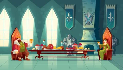 Vector feast concept, king, queen eats food Stock Illustration
