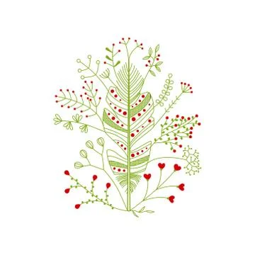 Vector feather with flowers in dark blue Stock Illustration