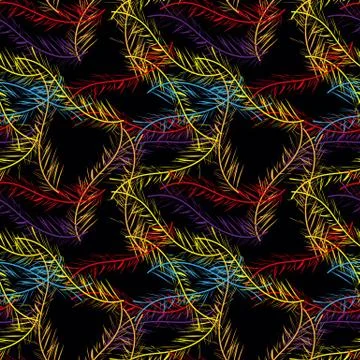 Vector Feather seamless background, retro pattern, tribal design. Ink hand dr Illustrazione stock