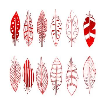 Vector feathers with abstract drawings Stock Illustration