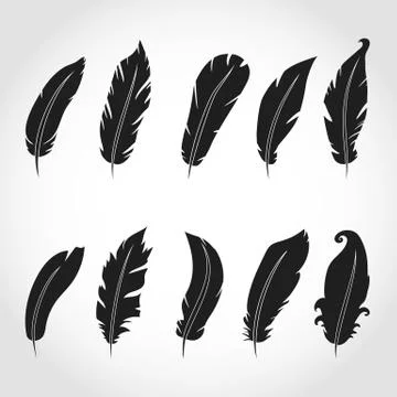 Vector feathers icon,sign,symbol, set, collection isolated vector Stock Illustration