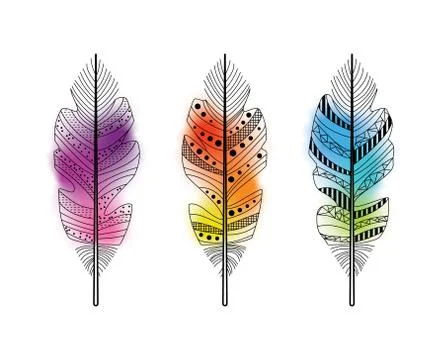 Vector feathers with watercolor background Stock Illustration