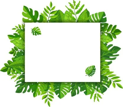 Vector features a vibrant green leaves frame surrounding a blank white Stock Illustration