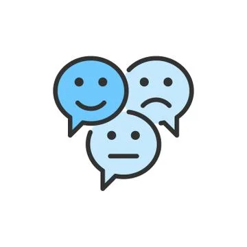 Vector feedback emoticon chats, positive, comments flat color line icon. Stock Illustration