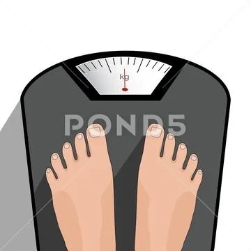 Vector feet on the scale. Concept of weight loss, healthy lifestyles, diet Stock Illustration
