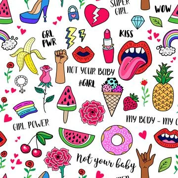 Vector Feminist power seamless pattern with icon. Stock Illustration