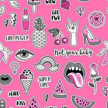 Vector Feminist power seamless pattern with icon. Stock Illustration