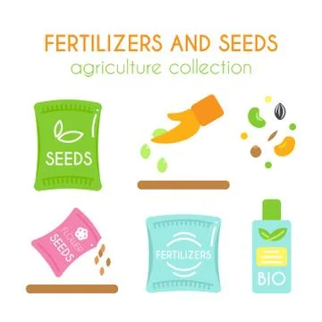 Vector fertilizer illustrations. Seeds pack design Stock Illustration