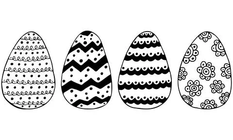 Vector festive eggs on Easter holiday. Hand drawn doodles on white background Stock Illustration