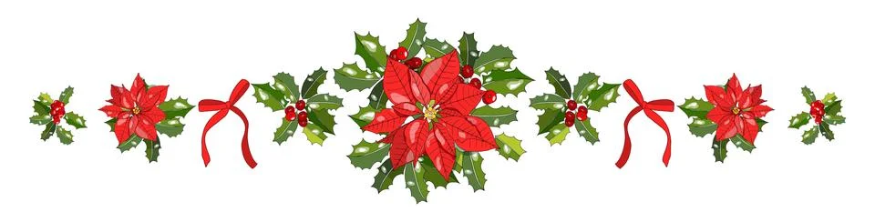 Vector festive element with holly, cones, mistletoe. Hand drawing illustratio Stock Illustration