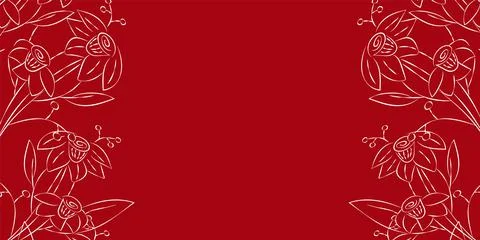Vector. Festive floral background in red colors, copy space for text. Stock Illustration