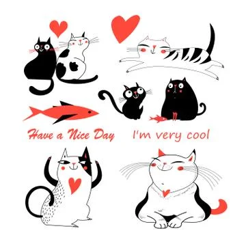 Vector festive funny set of enamored cute cats Stock Illustration