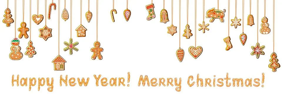 Vector festive objects. Gingerbreads and New year and Christmas symbols. Stock Illustration