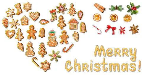 Vector festive objects. Gingerbreads and New year and Christmas symbols. Stock Illustration