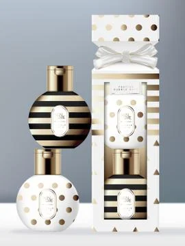 Vector Festive Packaging Toiletries Set with Bauble Bottle &amp; Ribbon Cracker Stock Illustration