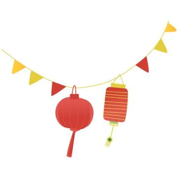 Vector festive paper lanterns on a string 스톡 일러스트