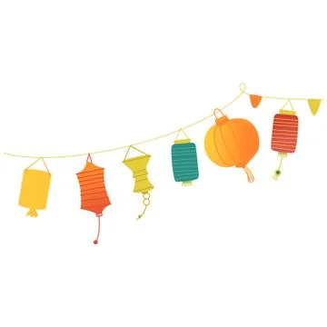 Vector festive paper lanterns on a string 스톡 일러스트