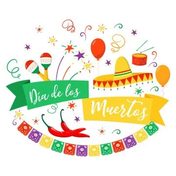 Vector festive poster Day of the Dead in Spanish language. Illustrazione stock