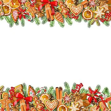 Vector festive template isolated on white background. Gingerbreads and New ye Stock Illustration