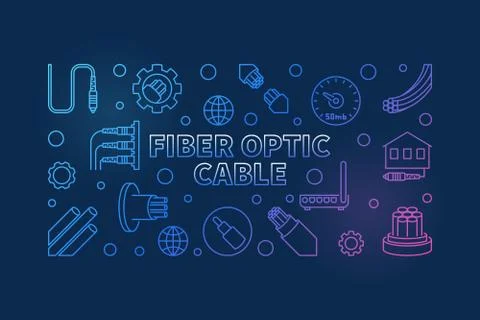Vector Fiber Optic Cable concept colored outline banner Stock Illustration