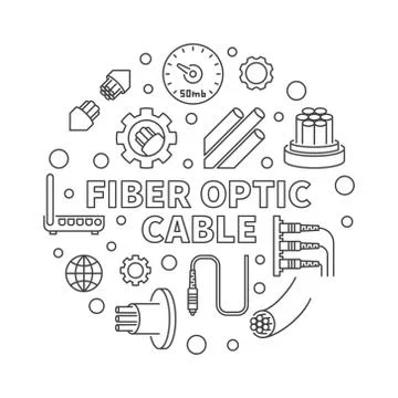 Vector Fiber Optic Cable round concept line illustration Stock Illustration