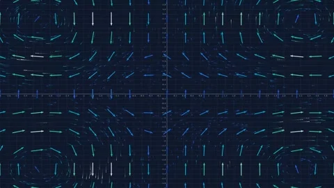 Vector field simulation on blue coordinate grid with directional arrows 스톡 동영상 346812172