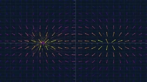 Vector Field Simulation on Dark Coordinate Grid Showing Direction and Stock Footage 347276836