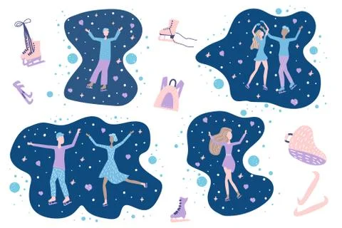 Vector figure skating characters and elements.  Set of illustration of athlet Illustrazione stock