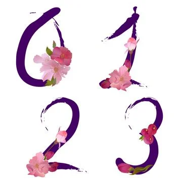 Vector figures 0 1 2 3 with spring flowers Stock Illustration