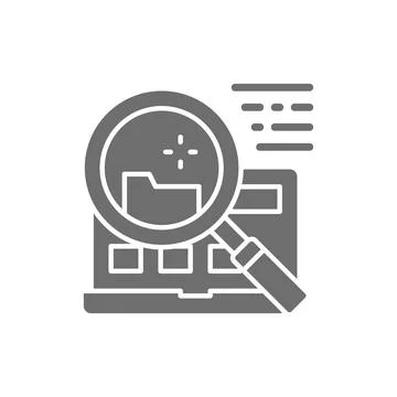 Vector file search in laptop grey icon. Stock-Illustration