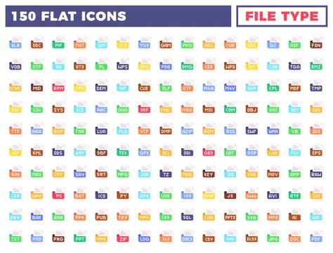 Vector File Type icons set in Flat Color style. vector illustration. Stock Illustration