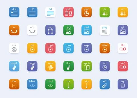 Vector file types icon set Stock Illustration
