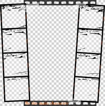 Vector filmstrip is featuring frames with sprocket holes, tape on transparent Stock Illustration