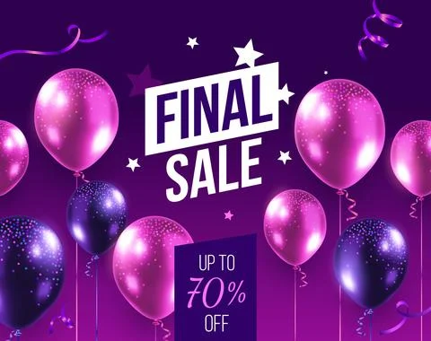 Vector final sale illustration with 3d realistic pink and purple air balloon  Stock Illustration