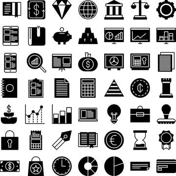 Vector of Finance Icon Set Solid. Perfect for user interface, new application. Stock Illustration