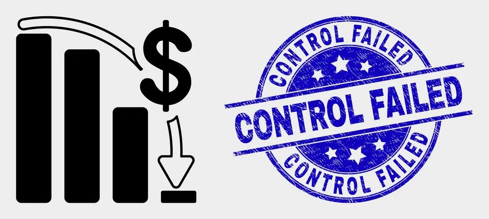 Vector Financial Epic Fail Chart Icon and Scratched Control Failed Stamp Seal Stock Illustration
