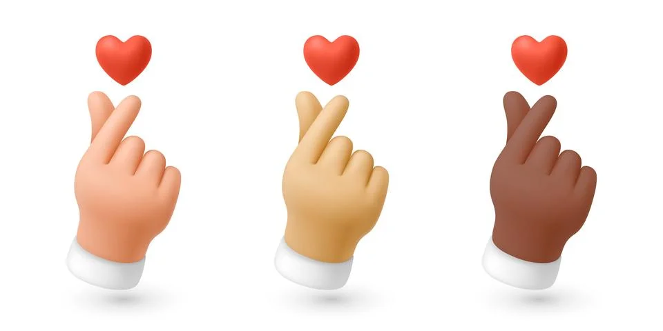 Vector Finger Heart Hand Gesture Icon Set. Korean Like Hand Gesture Vector Stock Illustration