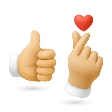 Vector Finger Heart Hand Gesture Icon Set. Korean Like Hand Gesture Vector Stock Illustration