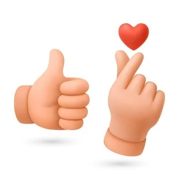 Vector Finger Heart Hand Gesture Icon Set. Korean Like Hand Gesture Vector Stock Illustration