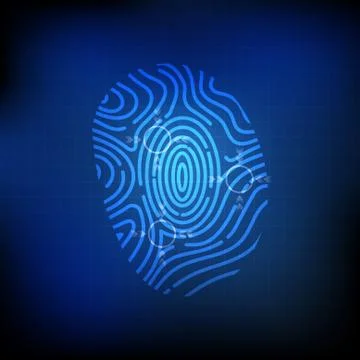 Vector : Finger print and abstract circle on blue technology background Ilustración de archivo