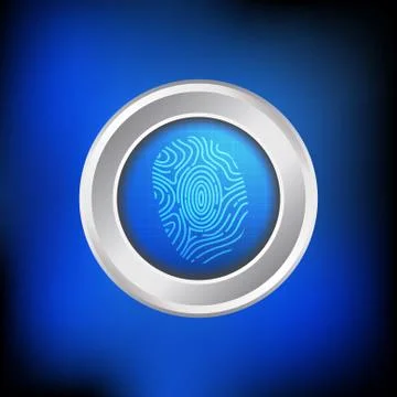 Vector : Finger print button on blue technology background Stock Illustration