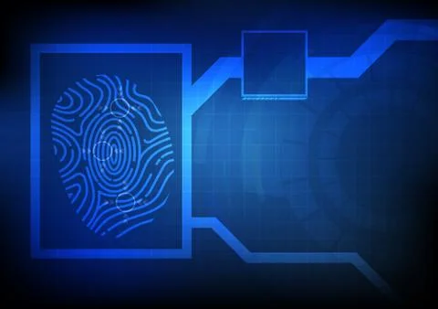 Vector : Finger print on technology chart with blue grid background Stock Illustration