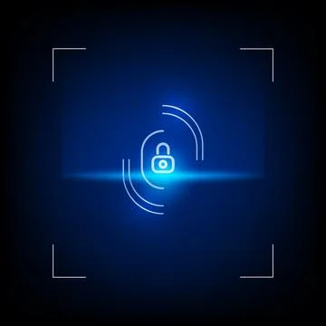 Vector fingerprint loop icon with lock glyph inside. App security illustratio Illustrazione stock
