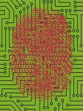 Vector Fingerprint pressed onto a Digital Circuit Board Stock Illustration