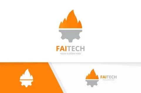 Vector fire and gear logo combination. Flame and mechanic symbol or icon. Unique Stock Illustration