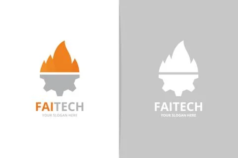 Vector fire and gear logo combination. Flame and mechanic symbol or icon. Unique Illustrazione stock
