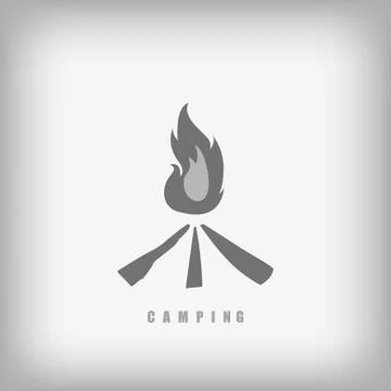 Vector : Fire camping logo on gray background Stock Illustration