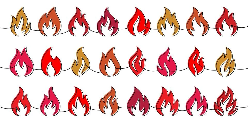 Vector fire clipart border. Decorative flame silhouettes in red and orange for Stock Illustration