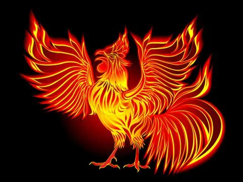 Vector fire cock by New year 2017 - symbol of the Chinese New Year. Black b.. Stock Illustration